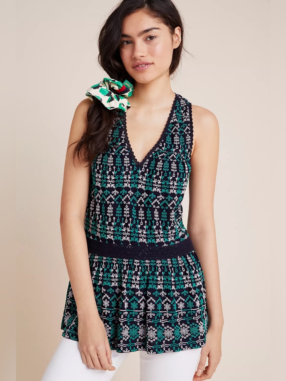 Anthropologie Maeve Cammie Embroidered Peplum Sleeveless Top NWOT XS